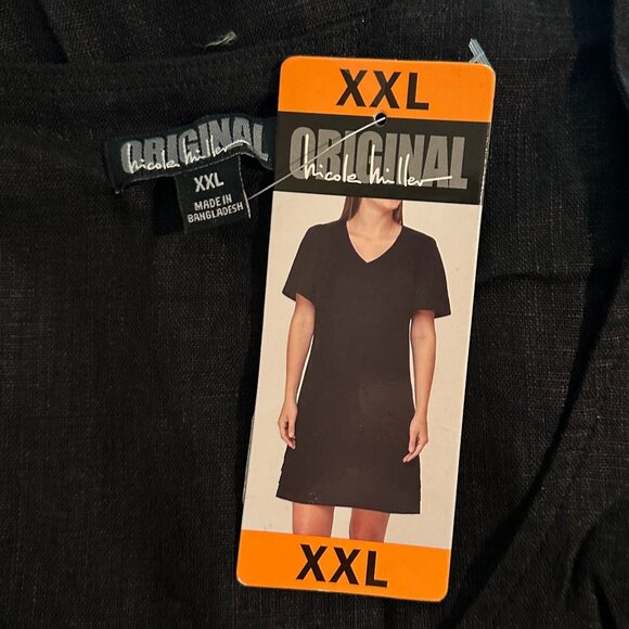 Nicole Miller Women's Linen Blend Shift Midi Dress Size XXL Black Casual (NEW) - Picture 3 of 14